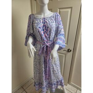 Lilly Pulitzer Womens Blue‎ Pink Paisley Off Shoulder Bell Sleeve Midi Dress M